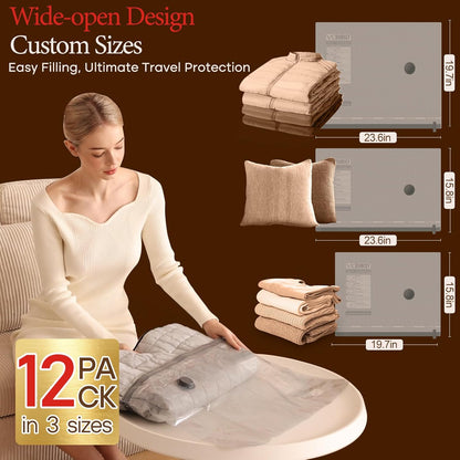 12 Pack Vacuum Bags for Travel with Rechargeable air Pump, Carry-on Size Vacuum Seal Bags for Luggage and Suitcase Compression, Space Saver for Clothes and Clothing Travel