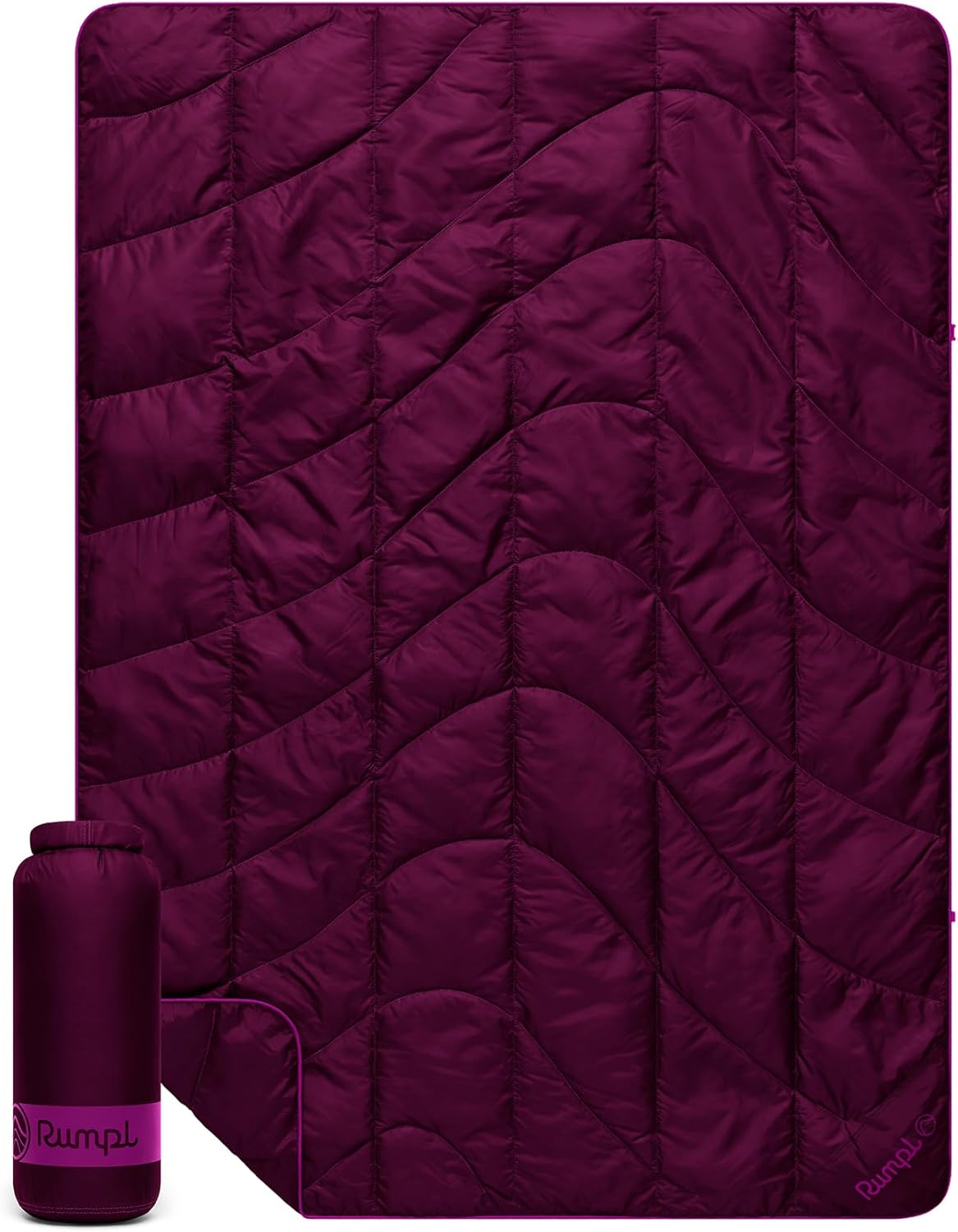 Rumpl Travel Puffy Blanket, Ultra-Packable Travel-Size Warmth and Comfort, Plum