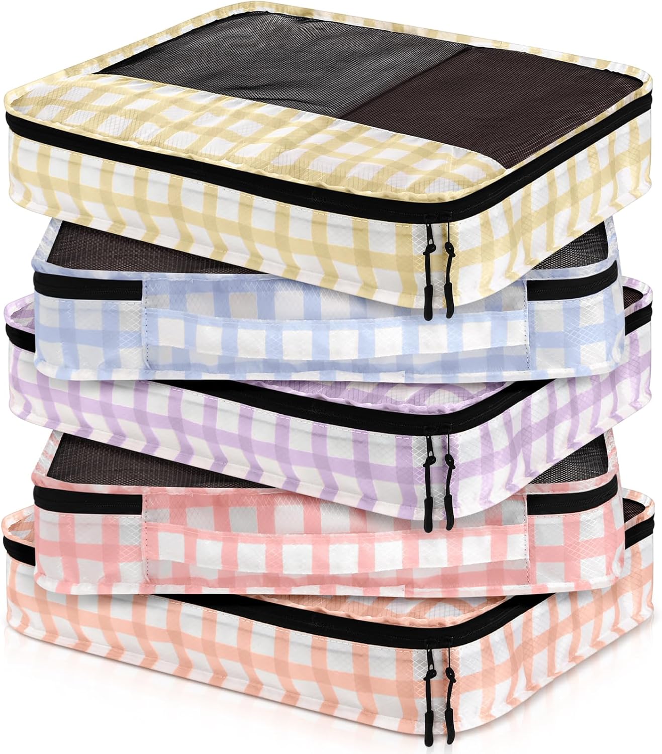 5 Pcs Packing Cubes for Suitcase Large Travel Cubes Carry on Luggage Organizer Bags for Clothes Accessories(L,Plaid)