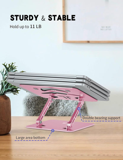 Laptop Stand Adjustable Laptop Holder for Desk, Foldable Laptop Riser Portable Computer Stand Compatible with MacBook, Lenovo, HP and All Laptops up to 15.6 inches Puce Pink