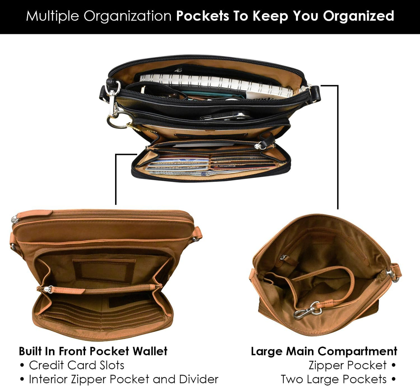 ili New York Genuine Leather Crossbody Bags for Women - Premium RFID Blocking Shoulder Bag Organizer with Adjustable Strap