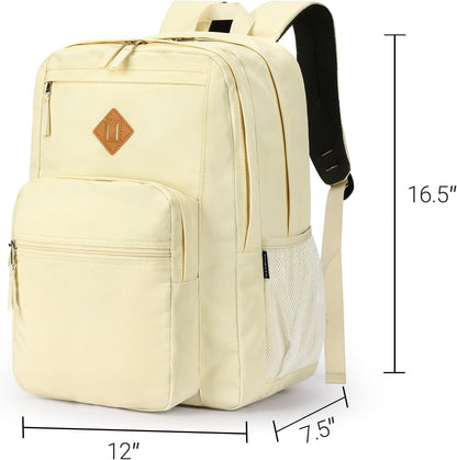 ZORFIN 26L Backpack for College, and Travel: Water Resistant Bookbag - Beige