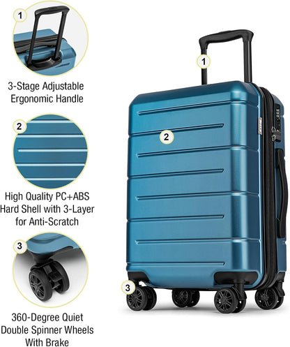 KYME Hardside Expandable Carry On Luggage 22x14x9 Airline Approved 20 Inch Hardshell Carry On Suitcase with Wheels TSA Lock Small Travel Rolling Luggage with Cup Holder for Women Men Lt Blue