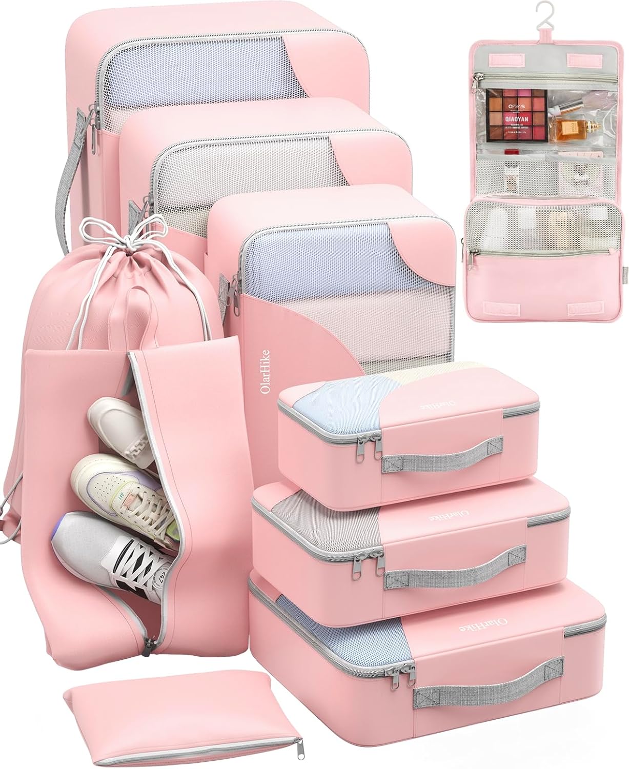 ALL INCLUDED 10 Set Durable Packing Cubes for Suitcases,OlarHike Essentials for Travel, UPGRADED Anti-Tear Stitching, NEW Improved Luggage Packing Organizers for Travel Accessories (Pink)