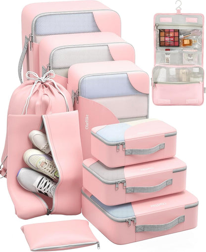 ALL INCLUDED 10 Set Durable Packing Cubes for Suitcases,OlarHike Essentials for Travel, UPGRADED Anti-Tear Stitching, NEW Improved Luggage Packing Organizers for Travel Accessories (Pink)