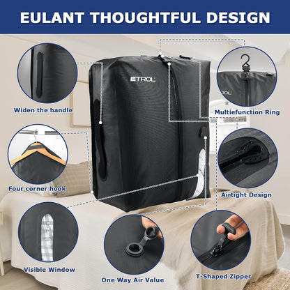 TPU Vacuum Bag for Travel, 70D Nylon Reusable Compression Bag with IP67 Waterproof Zipper, Compression Packing Cubes for Clothing, Space Saver Bags for Luggage and Backpack(Gray-1 PCS)