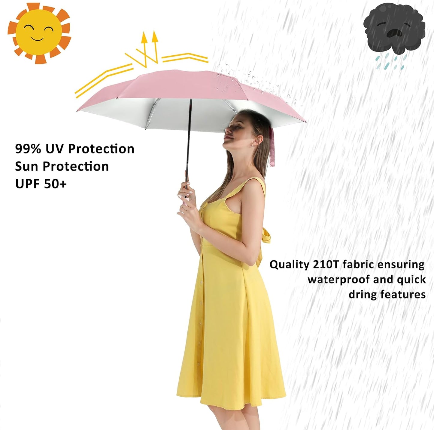 BAODINI Travel Mini Umbrella for Purse With Case Small Compact UV Sun Protection Sun Lightweight Tiny Pocket Umbrella for Women Girls and Men
