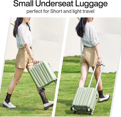 Hanke 14 Inch Underseat Carry On Luggage with Wheels Hard Shell Suitcases Carry On Bag Lightweight Small Mini Suitcase Travel Luggage for Travel（Bamboo Green）