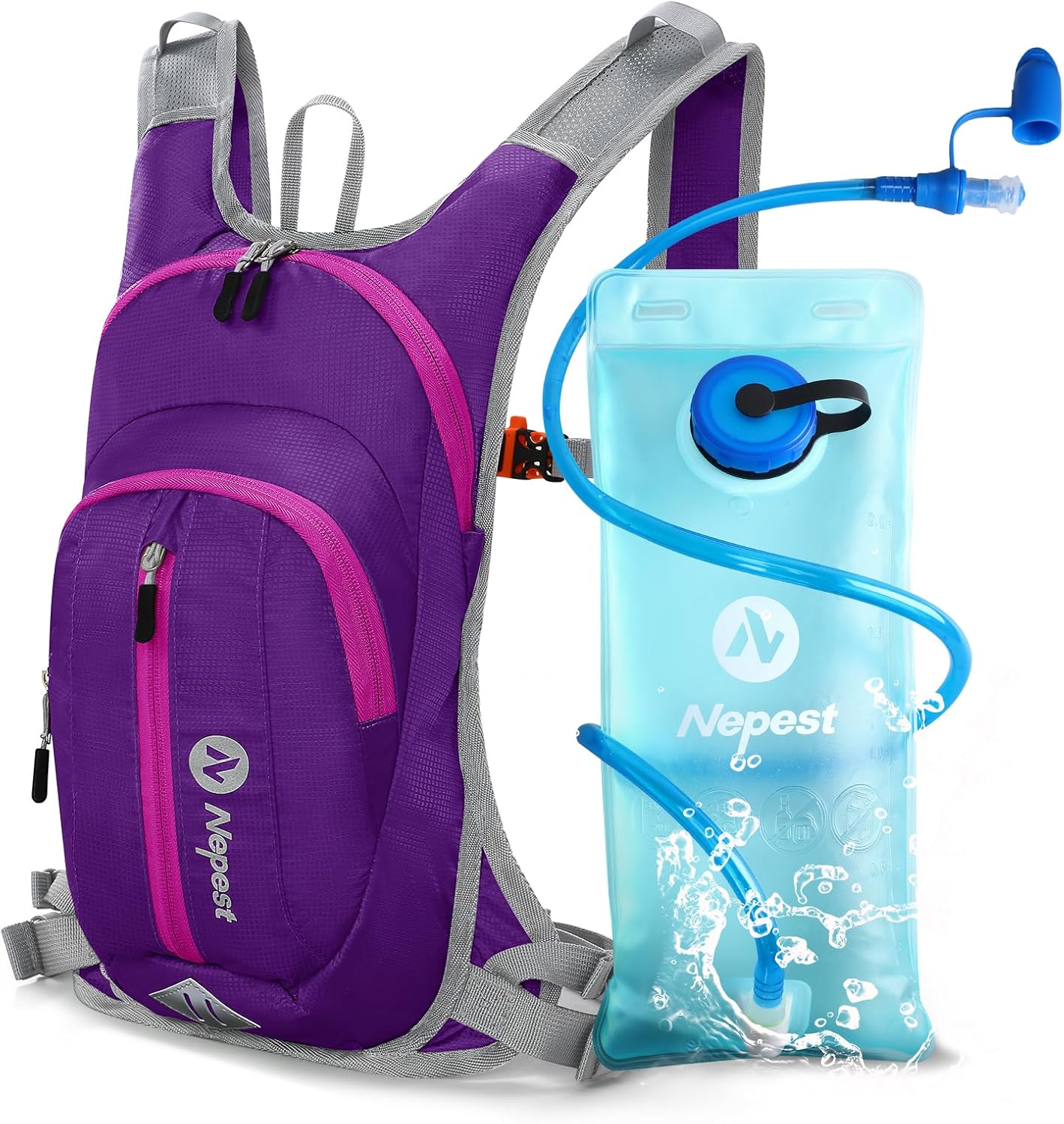 Nepest Hydration Pack Backpack for Women & Men, Lightweight Water Backpack with 2L Water Bladder for Hiking Cycling Running Biking