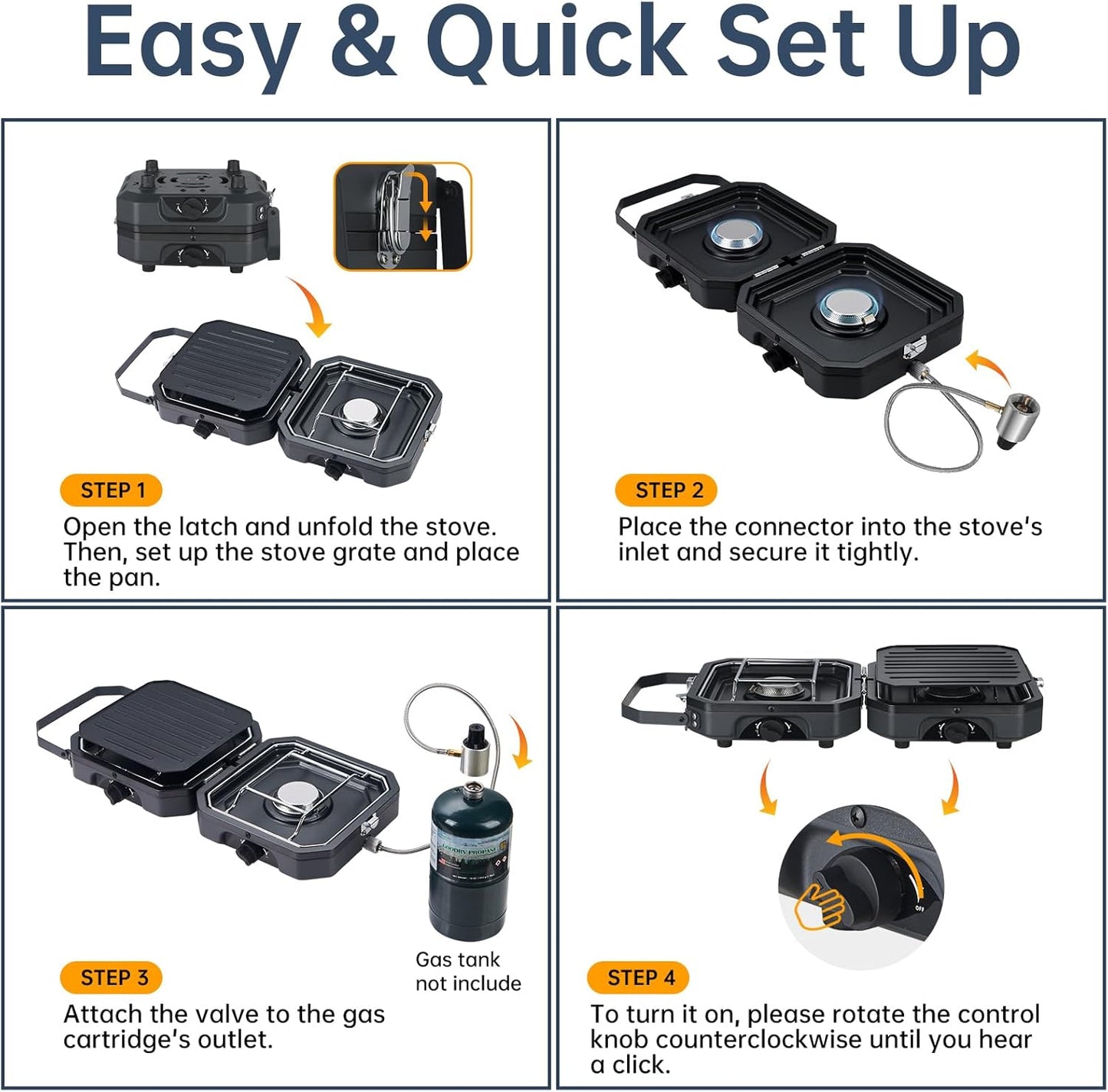 Nice C Camping Stove, Camping Stove Propane, 2 Burner Propane Camping Stove with Grill, Camp Stove, Portable Stove, 16,000 BTU Camp Stove with 2 Burner, Grill & Carry Bag for Camping
