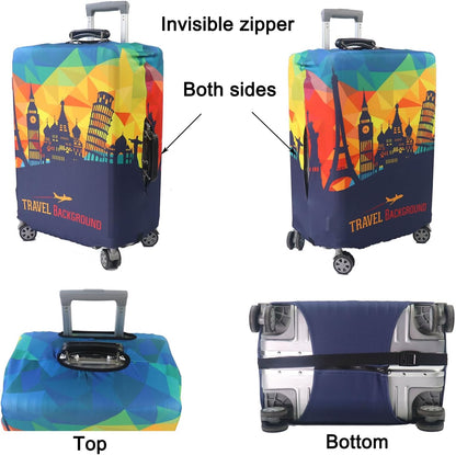 MosaiRudo Thicker Luggage Cover Elastic Suitcase Cover Protector Fits 18-32 Inch Suitcase Travel Accessories (Travel-4, L)