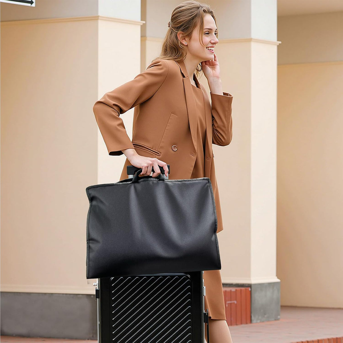 Suit Garment Clothes Travel Bag: 43 inch Lightweight Foldable Black Short Fabric Breathable - Hanging Storage Cover Pockets Zipper for Men - Wardrobe Carry Coat Jacket Uniform Tuxedo Shirt