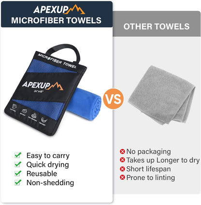 APEXUP Microfiber Travel Towel, Ultra Absorbent Quick Dry Towels, Lightweight Gym Sports Camping Towel for Workout, Yoga, Beach, Shower, Swimming (24"×12", Dark Blue)