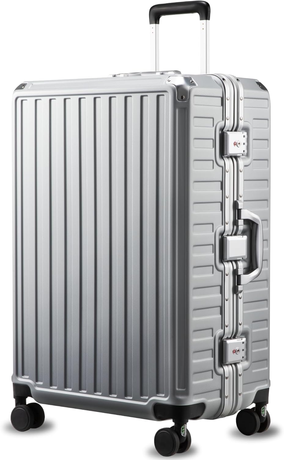 LUGGEX Checked Suitcase with Spinner Wheels, 28 Inch Aluminum Frame Zipperless Polycarbonate Hard Shell Suitcase, Silver