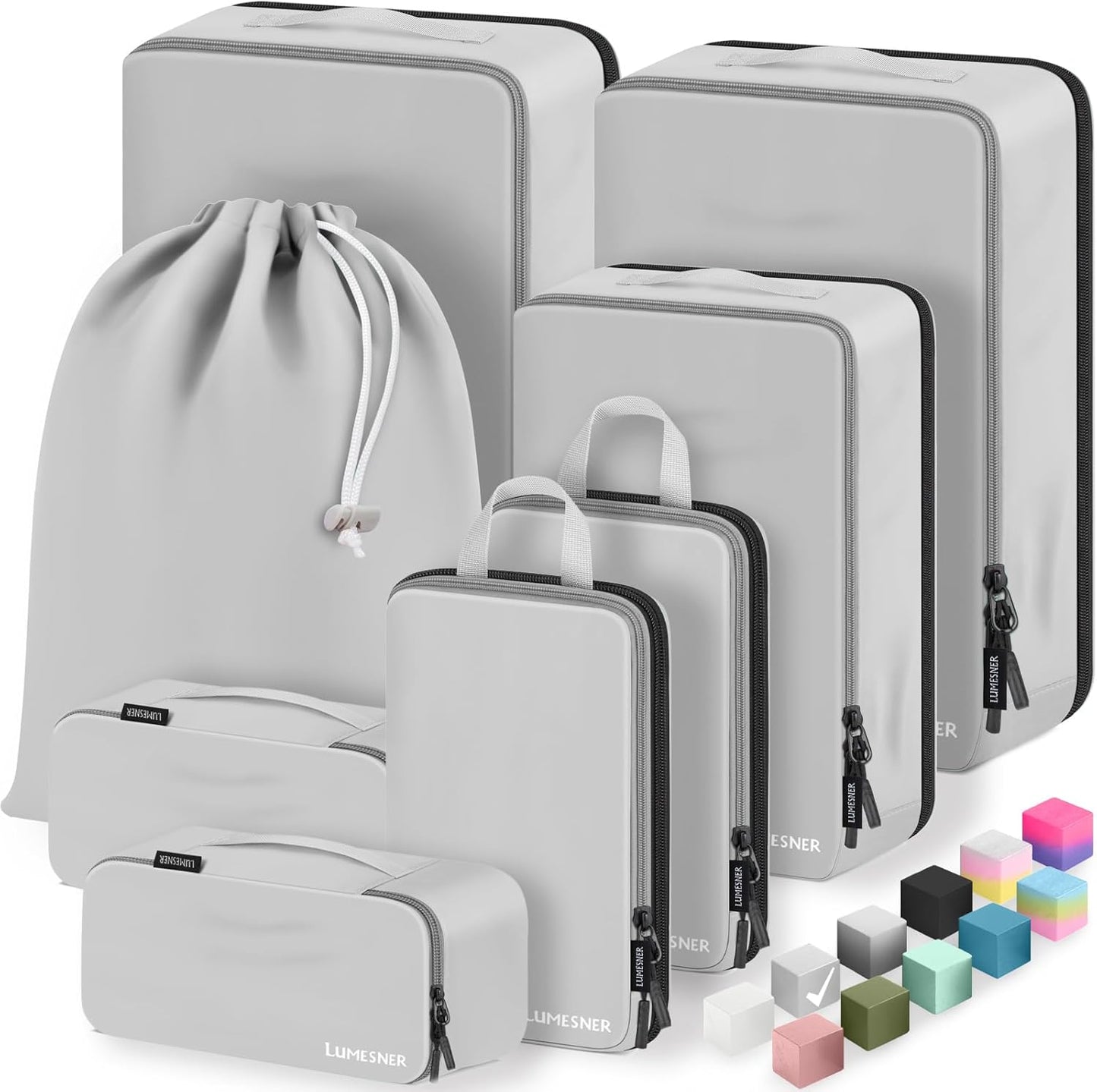 8 Set Compression Packing Cubes for Travel, Waterproof Luggage Organizers, Suitcase Organizer Set for Carry-On & Checked Baggage, Travel Accessories for Men & Women