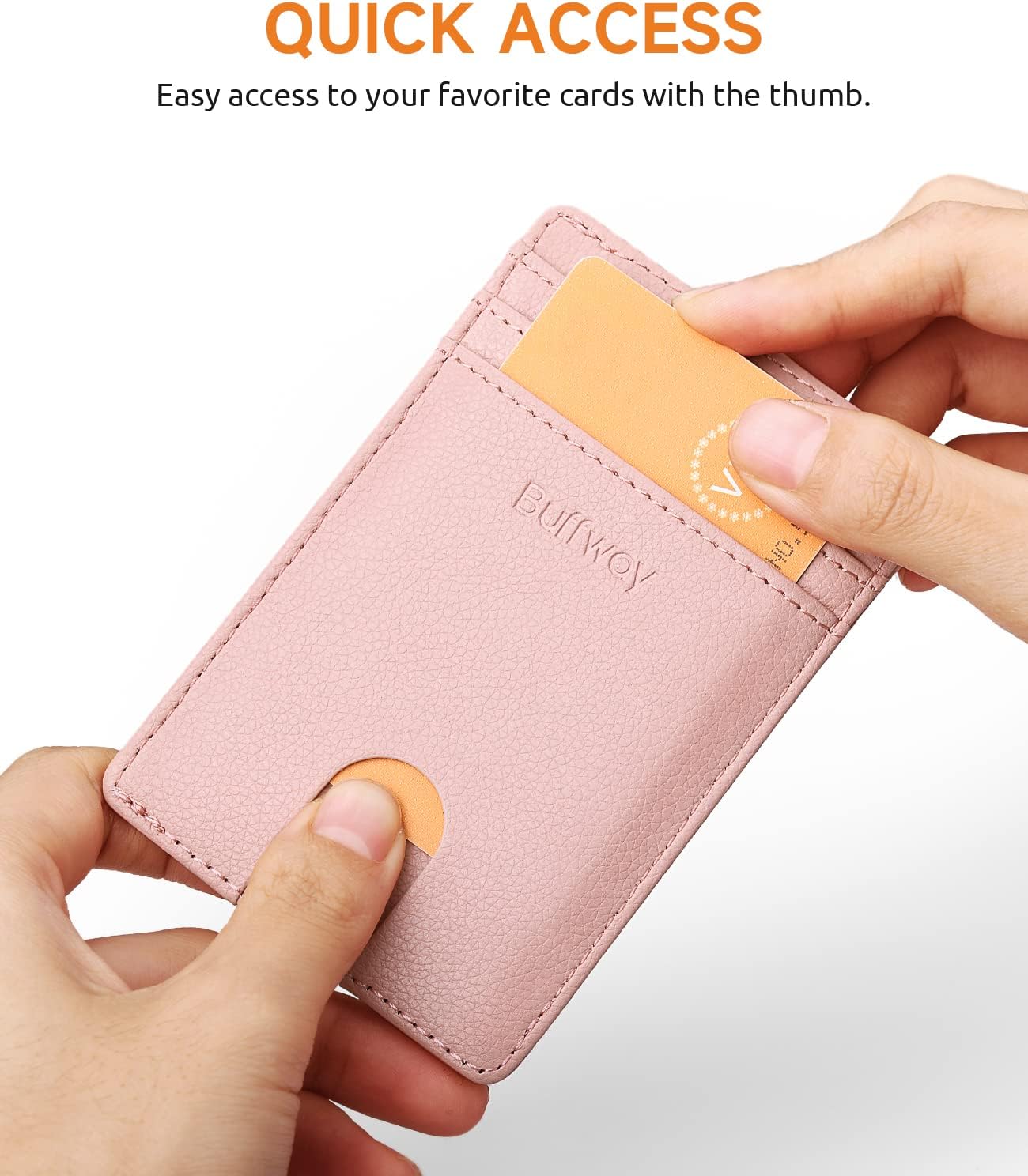 Buffway Mens Slim Wallet, Minimalist Thin Front Pocket Leather Credit Card Holder with RFID Blocking for Work Travel