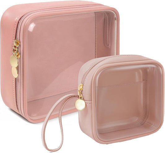 KOTORA TSA Approved Toiletry Bag with Mini Clear Makeup Bag Travel Size Beach Pool Bag Car Accessories for Women Her (B-Clear Pink)