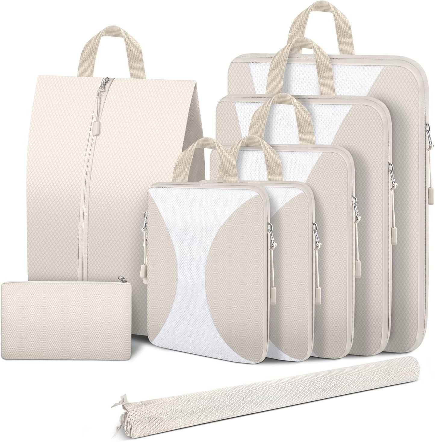 8 Set Compression Packing Cubes for Travel, Packing Cubes Compression Travel Accessories Expandable Packing Organizers for Carry on Luggage Suitcase (Gray)