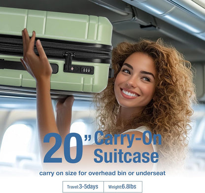 KYME Carry On Luggage 22x14x9 Airline Approved with TSA Lock Hard Shell Carry On Suitcase Lightweight Suitcases with Wheels Small Luggage for Men Women,Carry-On 20 Inch,Lt Green