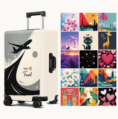 Suitcase Cover with Time to Travel Design, Luggage Protector, Fit for 24-26Inch Luggage Durable Travel Bag Cover with Zipper Closure