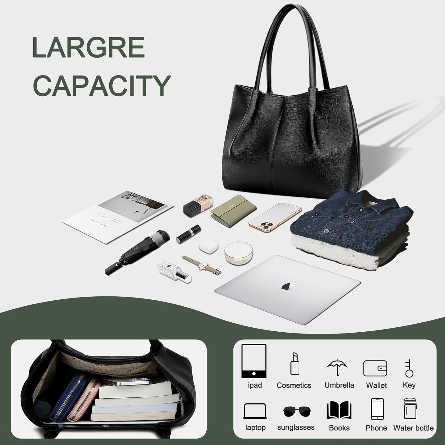 KKXIU Tote Bag for Women Vegan Leather Shoulder Purse Large Capacity Travel Bag