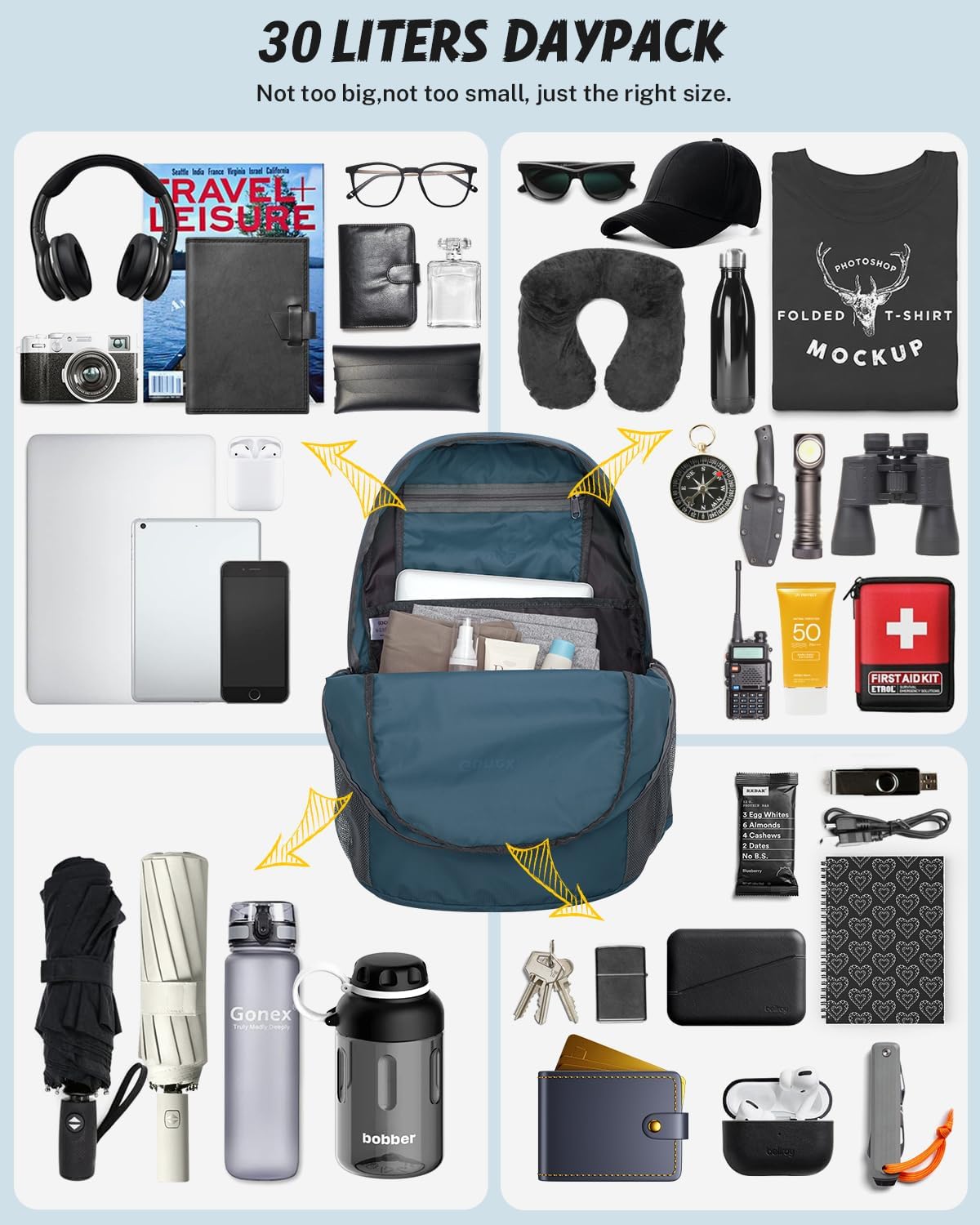 Gonex 30L Ultra Lightweight Packable Backpack, Handy Foldable Daypack for Camping Outdoor Travel Cycling Backpacking