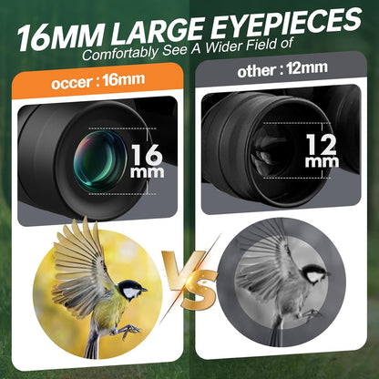 15x30 Compact Binoculars for Adults and Kids - Occer Large View High Powered Binoculars for Bird Watching - Lightweight Easy Focus Binocular with Low Light Vision for Outdoor Hunting Travel - Black