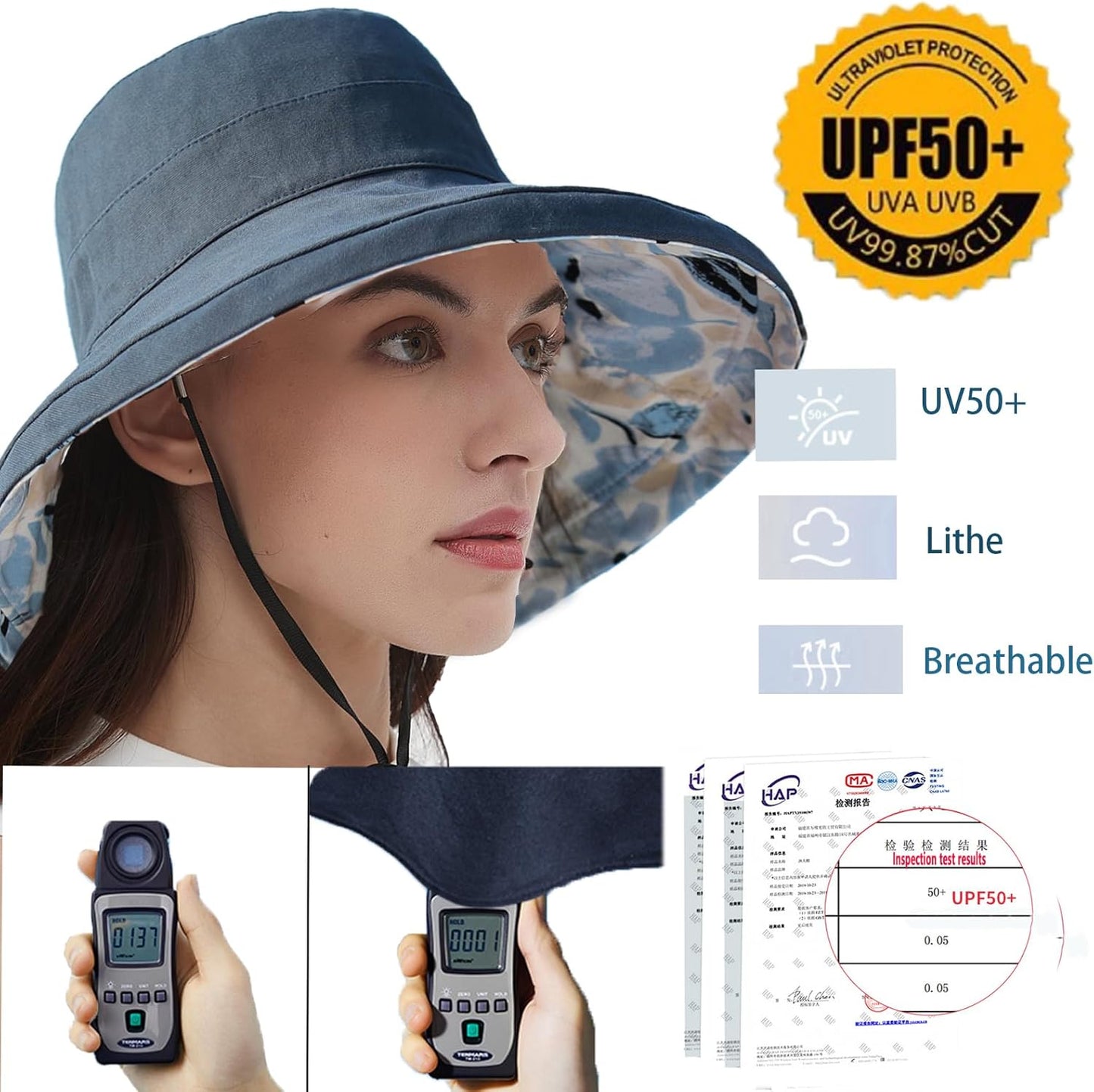 vidsel Womens Sun Hats Wide Brim Reversible Bucket Cotton Hat Packable Summer Travel Cap with Hat Clip,UV Protection