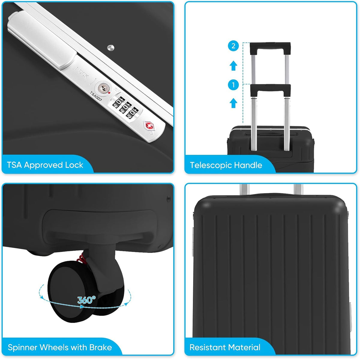 TABU 20" Ride-on Luggage with Seat For Kids & Adults，Carry On Hardshell Ride On Suitcase with 360° Lockable Spinner and TSA Lock, Black