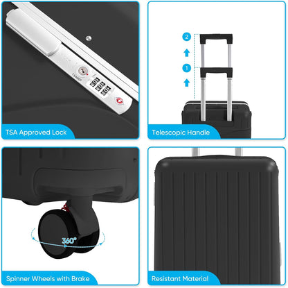 TABU 20" Ride-on Luggage with Seat For Kids & Adults，Carry On Hardshell Ride On Suitcase with 360° Lockable Spinner and TSA Lock, Black