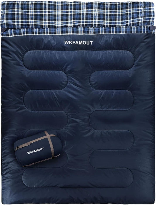 Double Sleeping Bag for Adults Machine Washable 2 Person Camping Sleeping Bag Queen Size Waterproof with Compression Sack for Cold Weather 3-4 Seasons