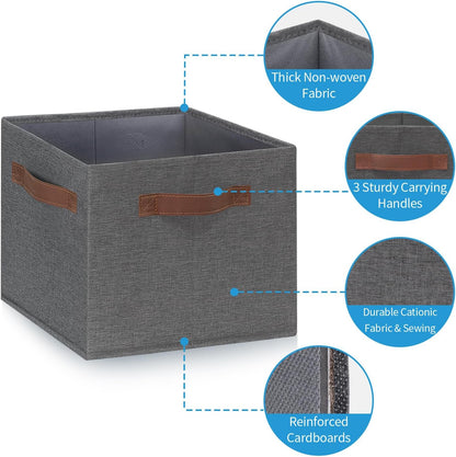 GhvyenntteS Large Fabric Storage Bins with 3 Handles, 15x11x9.6 Inch Storage Baskets for Shelves, Foldable Closet Storage Bins for Shelves, Closet Organizers and Storage Boxes, Gray