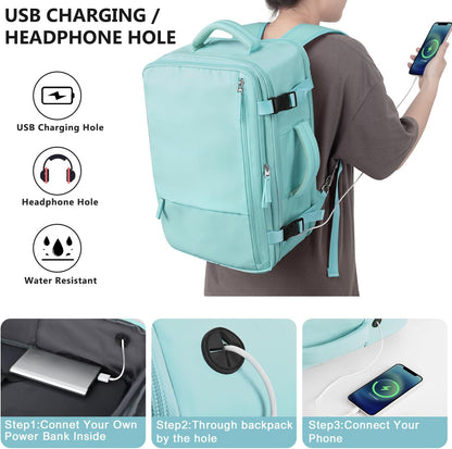 Travel Backpack for Women, Large Carry On Backpack for Travel, Waterproof Backpack Personal Item, Backpack for Women, laptop backpack 17.3 inch, College Bag Casual Daypack, Mint Green