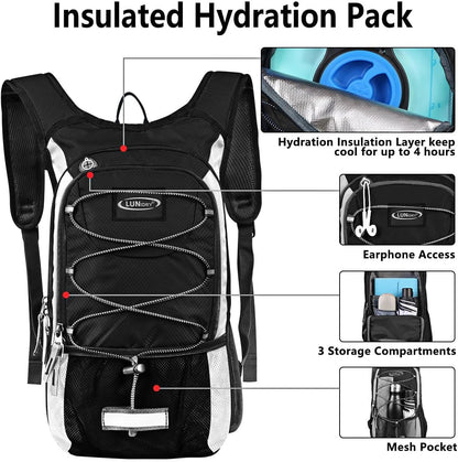 Insulated Hydration Pack Backpack with 3L BPA Free Leak-Proof Water Bladder, Keep Liquids Cool for Up to 5 Hours, Daypack for Hiking, Running, Cycling, Hunting, Climbing
