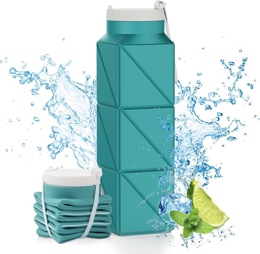 610ml Collapsible Water Bottles Upgrade Foldable Water Bottle BPA Free Reusable Lightweight LeakProof Silicone Water Bottles 20.6oz for Travel Gym Hiking Office Camping Outdoor Sport Green