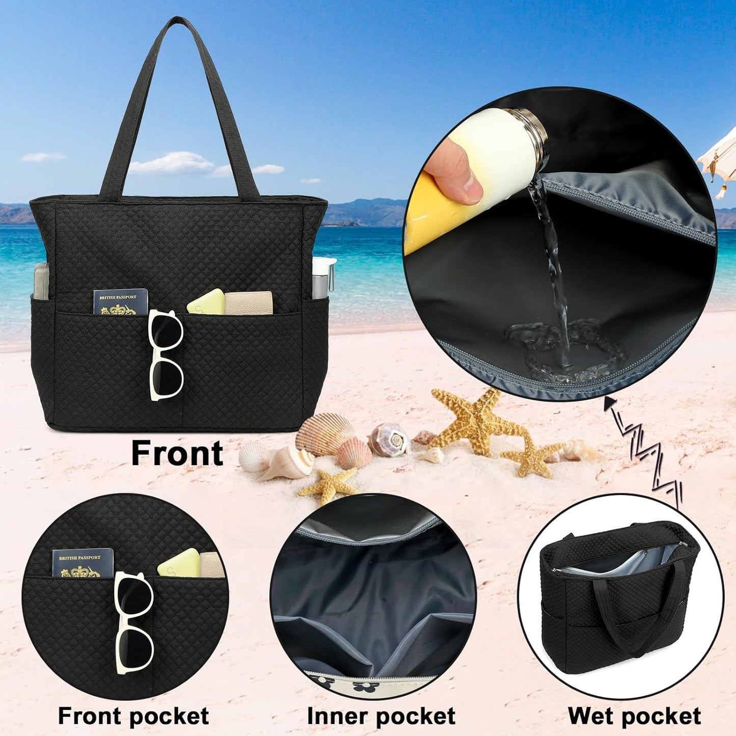Beach Pool Bags Tote for Women Ladies Large Gym Tote Carry On Bag With Wet Compartment for Weekender Travel Waterproof