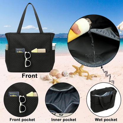 Beach Pool Bags Tote for Women Ladies Large Gym Tote Carry On Bag With Wet Compartment for Weekender Travel Waterproof