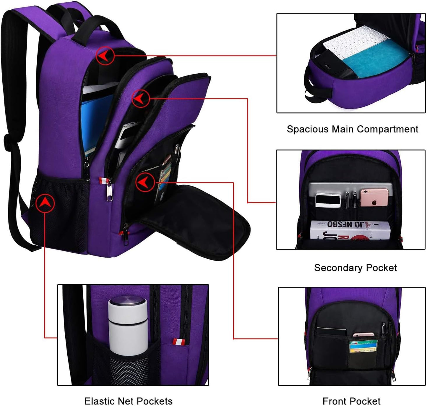 Travel Laptop Backpack, Anti Theft Backpack for Men and Women with USB Slit Business Computer Backpack Bag (Purple, 15.6 Inch)