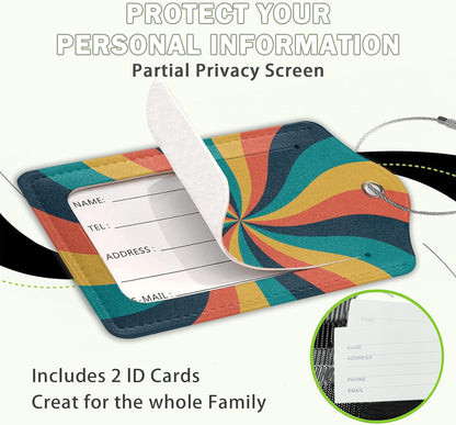 2 Pcs 70s Retro Wavy Luggage Tags,Cruise Vintage Twisted Ray Luggage Tag with Privacy Flap,Name Id Label and Steel Loop for Women Men Travel Bag Suitcase