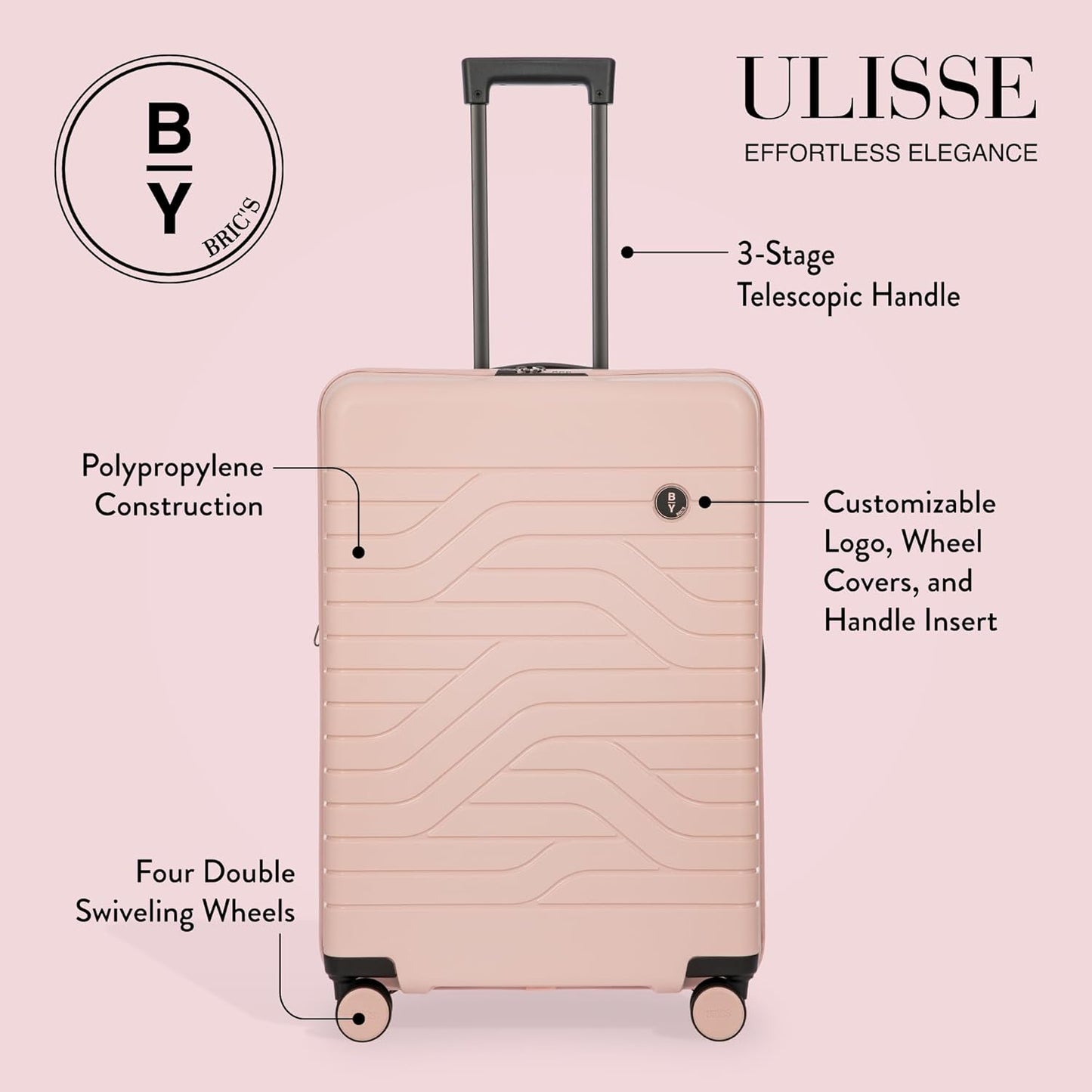 Bric's 28" Expandable Spinner Suitcase - Travel Luggage with TSA-Approved Lock and Hard Shell Exterior - B|Y Ulisse - Pearl Pink
