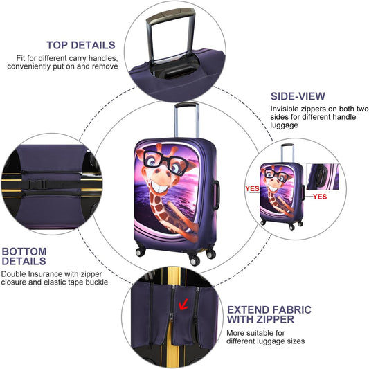 7-Mi 3D Print Design Travel Suitcase Protector Trolley Case Cover 19"-30" Sleeve (L(Fits to 26"-28" Trolley Case), Giraffe(New Version))