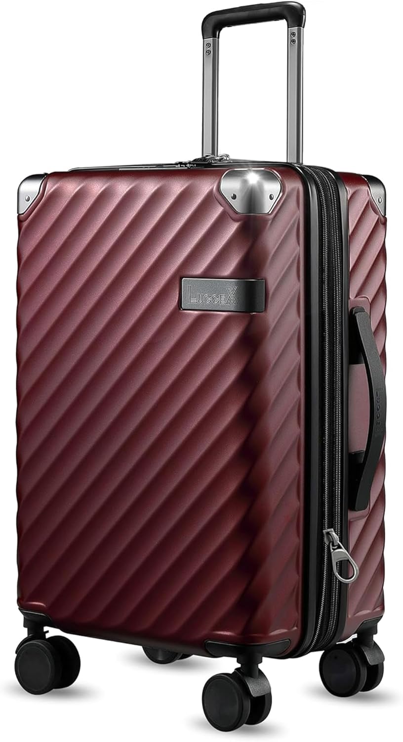LUGGEX Luggage with Spinner Wheels, Polycarbonate Expandable Hard Shell Suitcase, Carry On 20 Inch, Cherry