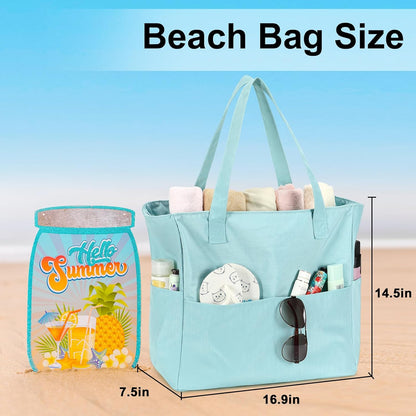 LEDAOU Beach Bag Waterproof Sandproof Women Tote Bag Pool Bag with Zipper for Gym Grocery Travel with Wet Pocket