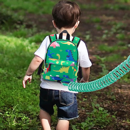 Accmor Toddler Backpack Leash with Anti Lost Wrist Link, Cute Mini Child Walking Harnesses Keep Kids Close Back Pack Rope Tether Rein for Baby Boys (Green/Dino)