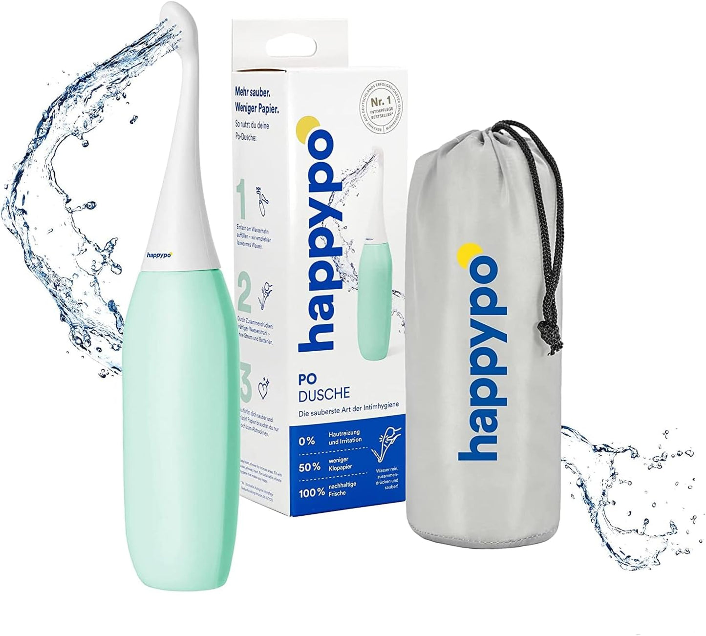 HappyPo The Original Portable Bidet - 300ml Peri Bottle for Moms, Women, and Anyone on The Go - Easy-Bidet 2.0 for Postpartum Care, Travel, Personal Hygiene - Poop Cleaning and Feminine Care (Mint)