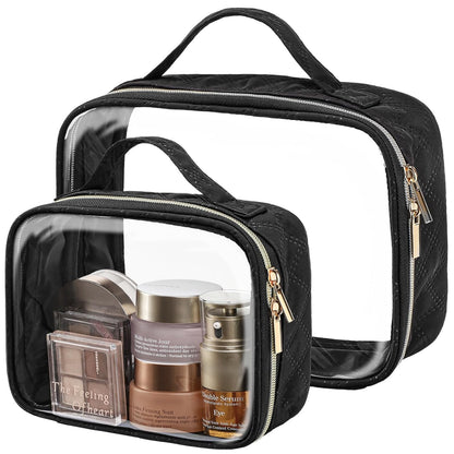 PACKISM Clear Makeup Bag - TSA Approved Toiletry Bag with Handle Large Opening, Clear Toiletry Bags for Traveling Travel Essentials, Travel Bags for Toiletries, Black