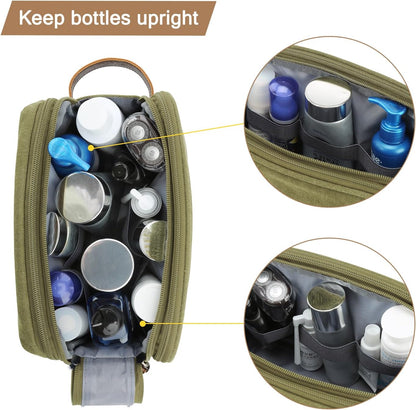 BAGSMART Toiletry Bag for Men, Canvas Travel Toiletry Organizer Dopp Kit Water-resistant Shaving Bag for Toiletries Accessories (Green, Medium)