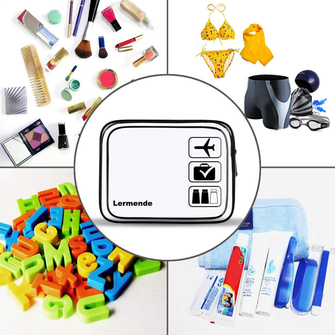 Lermende 2pcs Clear Toiletry Bag TSA Approved Travel Bag,Carry On for Travel,Airport Airline Accessories Compliant Bag,Quart Sized Makeup Cosmetic bag Women Men (Black Gray, 2 Pack)