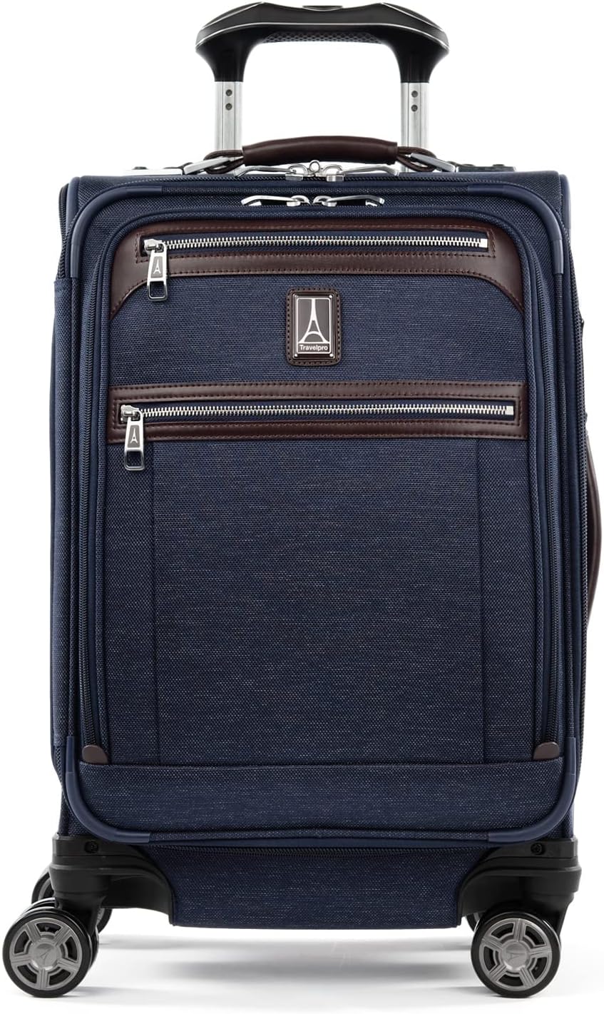 Travelpro Platinum Elite Softside Expandable Carry on Luggage, 8 Wheel Spinner Suitcase, USB Port, Laptop and Tablet Sleeves, Men and Women, True Navy Blue, Carry On 20-Inch