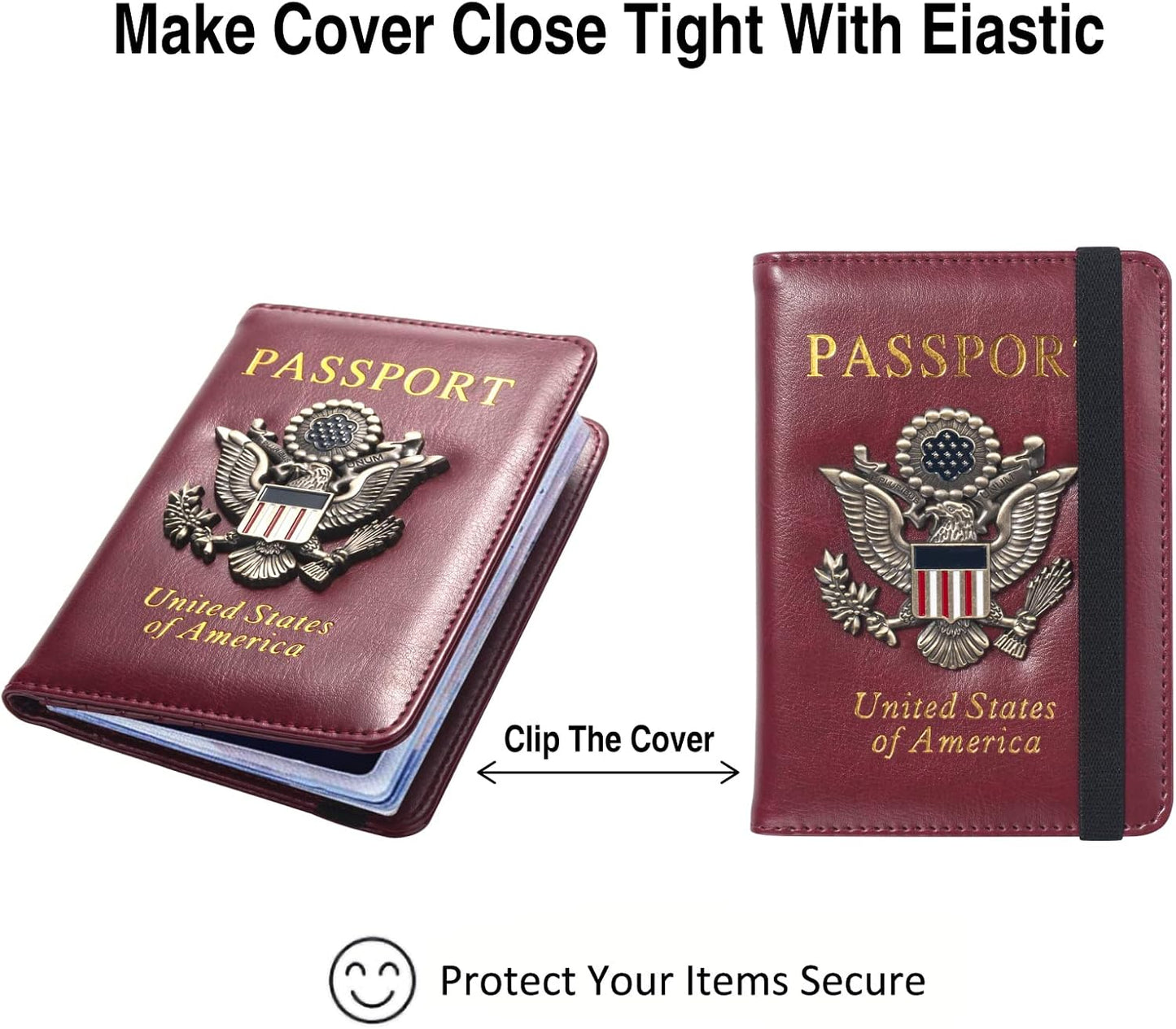 Passport Holder for Travel Passport Cover for Men Passport Wallet Case With 3D Metal Badge Protector Leather Card Case RFID Blocking Women Travel Accessories Document Organizer (Wine Red)